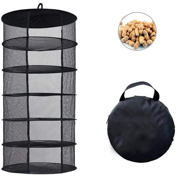 Red de secado, 6 capas, estante de secado hidropónico plegable, secador de hierbas de red seca, bolsa de almacenamiento de regalo, negro Adepaton MZQ-0812-1