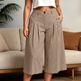 thumbnail image 2 of Women's Plus Size Solid Color Elastic Waist Cropped Pants, Pleated Loose Capri Trousers with Pockets, Relaxed Casual Four Season Bottoms for Daily Shopping | TruHer,Khaki M, 2 of 8