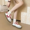 thumbnail image 5 of CHICVOMEY Women's White Faux Leather Low-Top Tennis Sneakers with Double Laces & Bow - Casual Fashion Shoes, 5 of 6