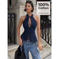 thumbnail image 3 of Blusa Halter Sin Mangas Con Cuello De Corbata En Azul, 3 of 29