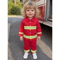 thumbnail image 5 of RUINIXCW Kids Toddler Baby Boy Girl Halloween Firefighter Costume Fall Winter Birthday Outfit Reflective Striped Button Down Collared Long Sleeve Shirt and Pants Set, 5 of 10
