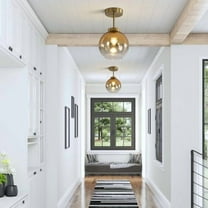 KCO Lighting Brushed Gold Flush Mount Ceiling Light Small Glass Globe Semi Flush Mount Ceiling Light Modern Entry Hallway Ceiling Light Fixtures Brass Schoolhouse Ceiling Light