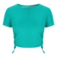 thumbnail image 5 of Women's Round Neck Short Sleeve Crop Tops Summer Trendy Drawstring Side Slim Fit Stretchy Y2K Cropped T Shirts, 5 of 6