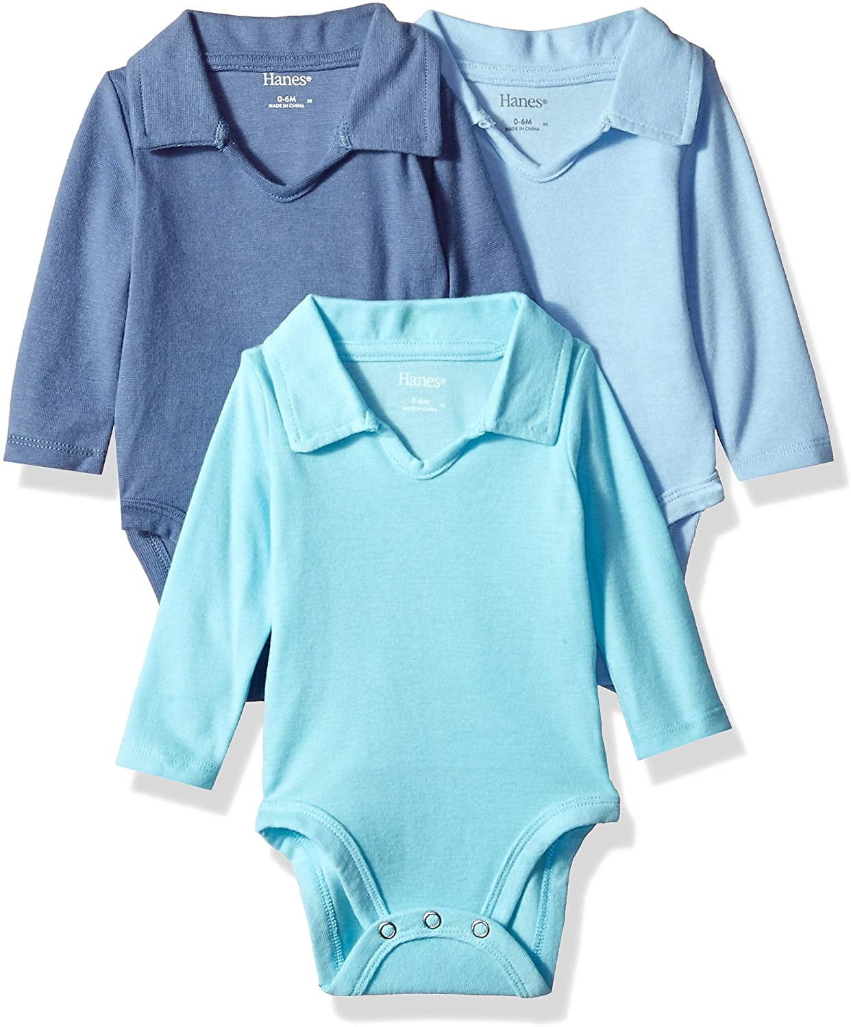 Hanes Ultimate Baby Flexy 3 Pack Long Sleeve Polo Bodysuits Baby 06