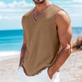 thumbnail image 2 of Sevevn Men's Linen-Look V-Neck Sleeveless Tank Top Workout Casual Vest Brown XL, 2 of 7
