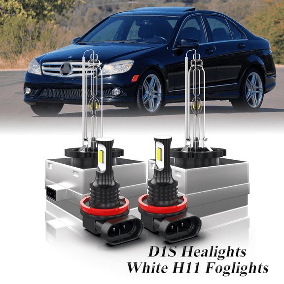 For 2008 2009 2010 Mercedes-Benz C300 White Front HID Headlight High-Low   LED Fog Light Bulbs