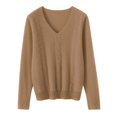 thumbnail image 4 of Women's V-Neck Cable Knit Sweater, Long Sleeve Loose Fit Pullover Top with Textured Pattern, Soft Comfortable Blouse for Layering and Outer Wear, Slimming Casual Everyday Wear for All Seasons Coffee, 4 of 7