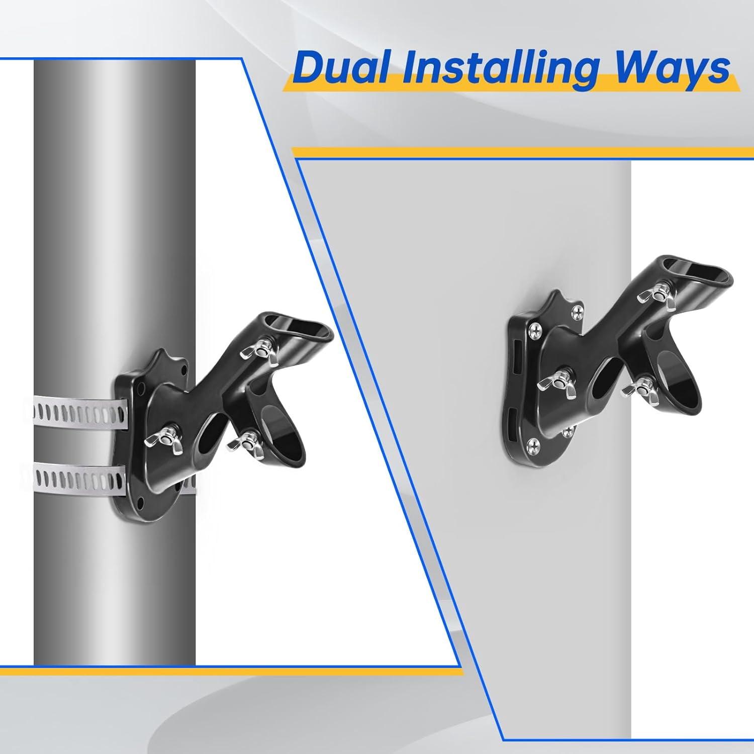 Flag Pole Kit- Stainless Steel 5 FT Flag Poles with1 Inch Metal 360° Rotating Flag Pole Rings Clip, Two-Position Flag Pole Holder Brackets Mounting for Outside House Outdoor Porch(5 FT - Sliver)