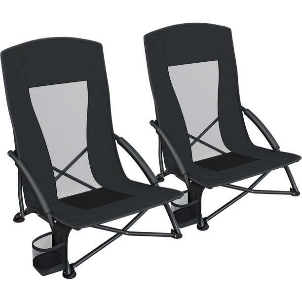 Portable Beach Chair, with High Backrest, 330 lb Load, Cup Holder