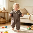 thumbnail image 7 of mgoYE Fall Baby Girl Clothes Long Sleeve Romper Peter Pan Collar Jumpsuit Infant Newborn Outfits Gingham Outfit(Coffee,6-9 Months), 7 of 7