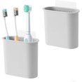 thumbnail image 1 of 2 Packs Wall Mount Toothbrush Holder for Bathroom, Shower, Tooth Brush Holder for Electric Toothbrush, Toothpaste, Razor, Self Adhesive Wallmount / Countertop Organizer(2 white, 1 of 5