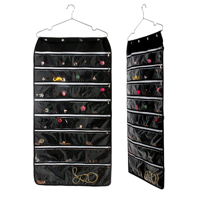 Jewelry Organizer Bag Oxford Double Sided Storage Hanging Holder Pockets with Zipper