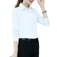 thumbnail image 2 of ZenCart Women Shirt Lapel Long Sleeve Button Placket Shirt Tops Solid Color Slim Fit Business Office Shirt Workwear, 2 of 8