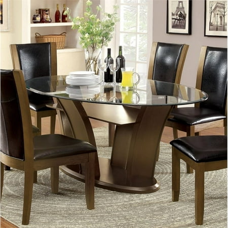 - Furniture of America Waverly Oval Dining Table in Brown Cherry