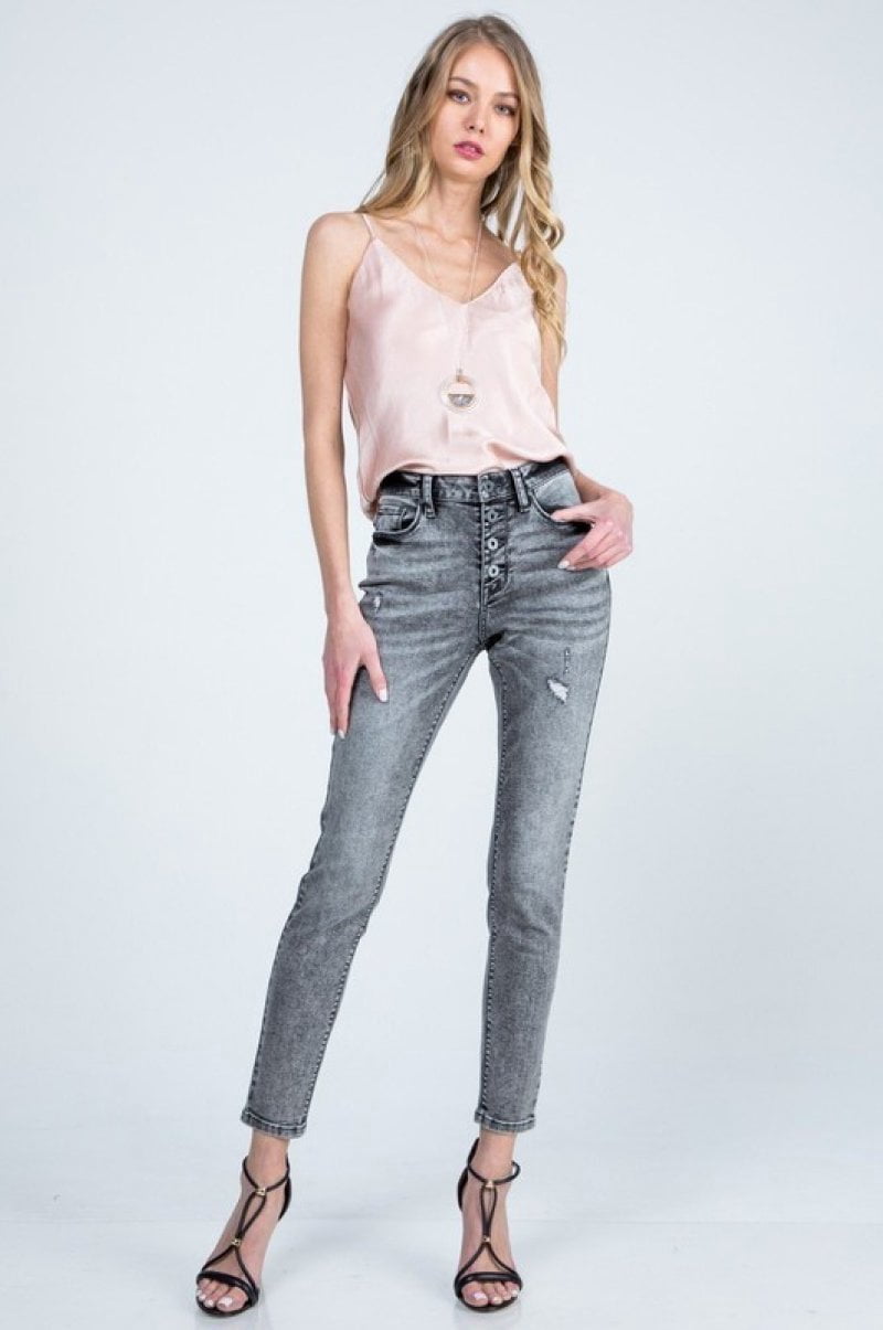 Women's Grey Wash Mid Rise Skinny Jean 
