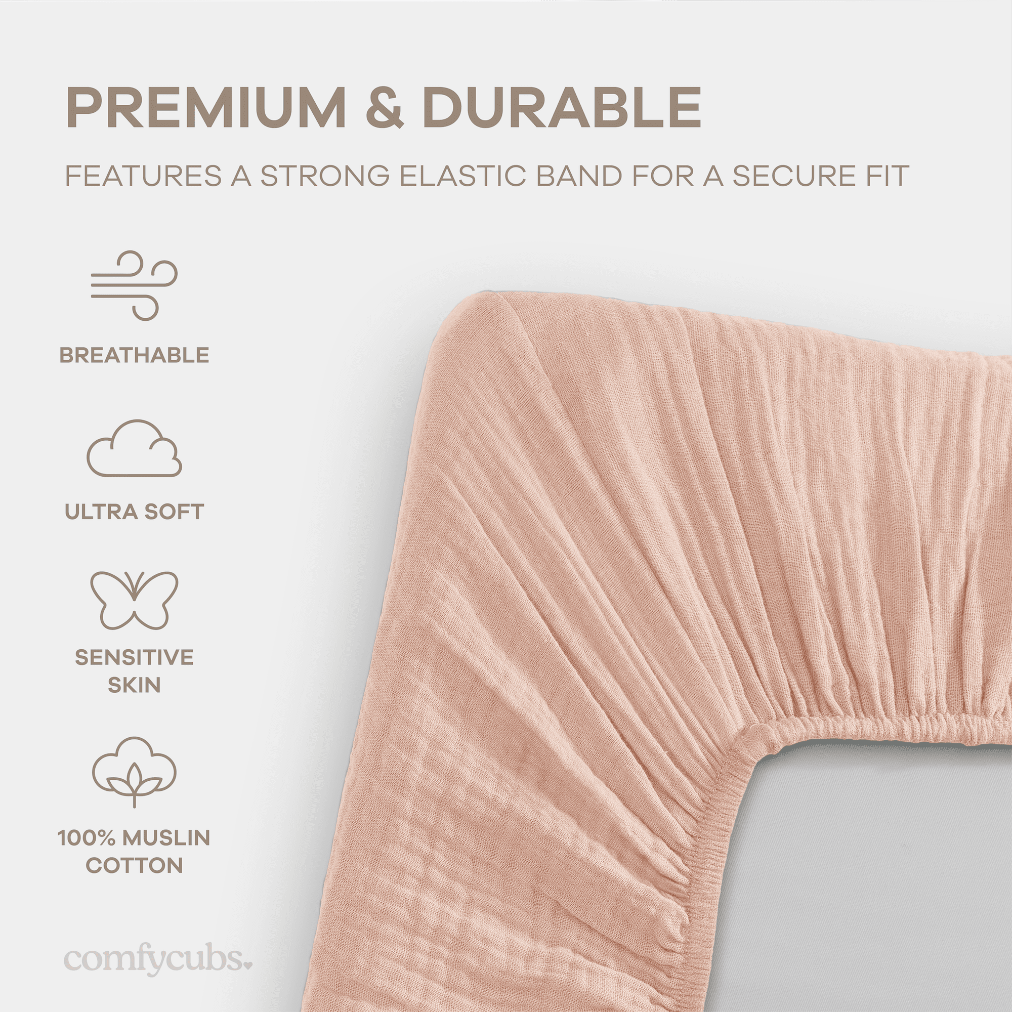 Comfy Cubs Muslin Fitted Bassinet Crib Sheet, Extra Soft 100% Muslin Cotton Bassinet Sheets (Blush)