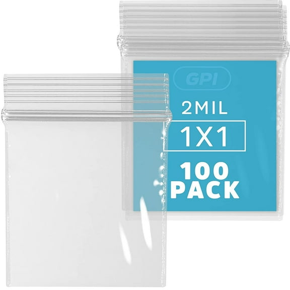 GPI 1” x 1” Small Ziplock Bag for Jewelry Storage, Shipping & Packaging, 100-Pack