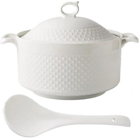 Ceramic Soup Bowl Set with Lid & Spoon - Food Grade Porcelain Tableware for Home Kitchen & Restaurant Ideal for Soup Noodle Porridge & Stew