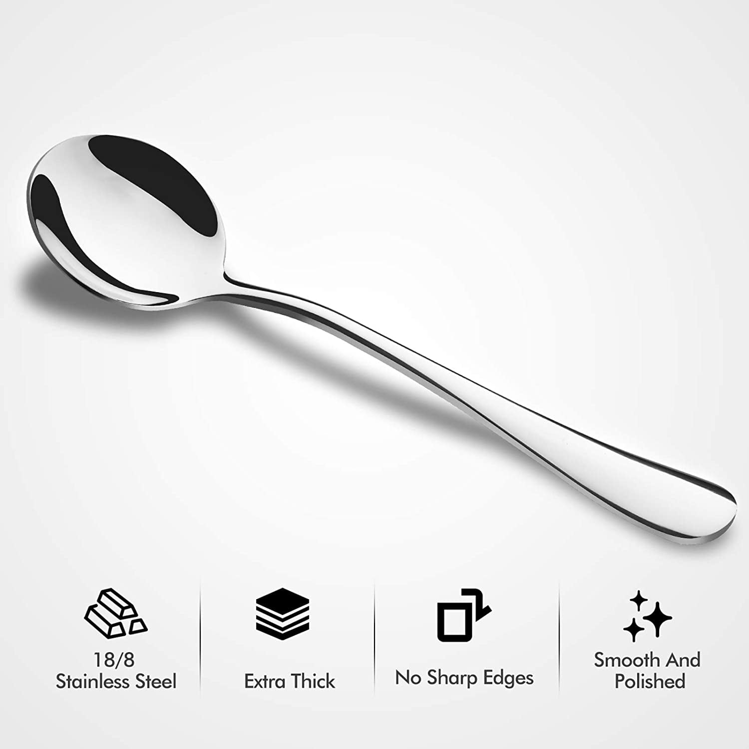 Plannu 12Piece Soup Spoons, Round Stainless Steel Bouillon Spoons