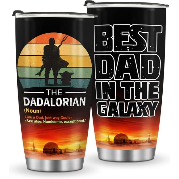 Mug Tumbler Gifts for Dad - Presents for Daddy Papa Fathers Day Birthday from Daughter Son Wife Best Dad In The Galaxy Dadalorian Coffee Cup Grandpa Husband 20oz Stainless Steel