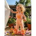 thumbnail image 5 of Coollooc Toddler Girl Plaid Jumpsuit, Easter Outfit Overalls Easter Eggs Bunny Embroidery Neck Strap Ruffled Leg Outfit, Romper Flare Pants Bell Bottom Jumpsuit(Orange,3Y), 5 of 9