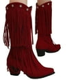 thumbnail image 4 of Xfvqtps Womens Western Boots Cowgirl Boots Mid Calf with Long Tassels Pointed Toe Chunky Heel Fashion Boho Booties for Fall Winter Red, 4 of 5