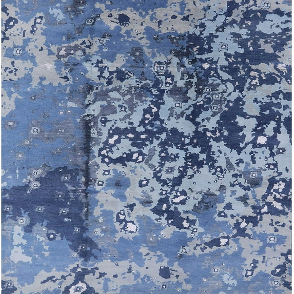 Ahgly Company Indoor Square Mid-Century Modern Sapphire Blue Oriental Area Rugs, 3' Square
