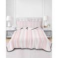 thumbnail image 2 of Quilts Full Size Bedding Set, Pink Line Striped Lightweight Quilted Comforter, Farmhouse Modern Geometric Stripes Soft Reversible Bedspread Coverlet with Pillow Covers for All Season, 78" x 90", 2 of 7