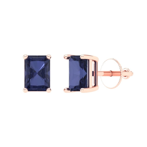 Clara Pucci 1Ct Blue Sapphire Emerald Cut VVS1 Screw Back Stud 18k Solid hypoallergenic Gold Designer Earrings For September