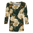 thumbnail image 4 of YUGYXL Women's Casual 3/4 Sleeve T-Shirts Round Neck Cute Floral Printed Tunic Tops Basic Tees Business Work Blouses J Multicolor S, 4 of 5