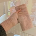 thumbnail image 3 of Guantes de punto para estudiantes con medio dedo y vuelta para otoño e invierno, guantes cálidos a prueba de frío para escribir en la oficina, guantes con fugas para pantalla táctil que combinan con, 3 of 5