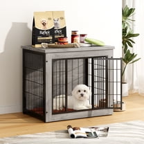 Furmax Wooden Indoor Dog Crate Furniture with Double Doors and Thick Cushion,Gray