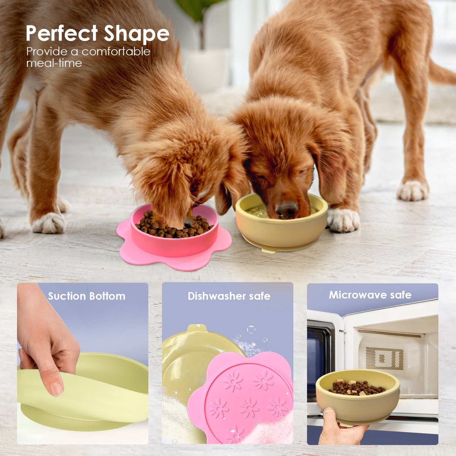 P.T. Supply Co. Lilac Small Flower-Shaped Silicone Pet Bowl with Non-Slip Suction Base