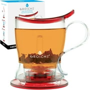 GROSCHE Aberdeen PERFECT TEA MAKER Tea pot with coaster, Tea Steeper, Easy Tea Infuser, 17.7 oz. 525 ml, EASY CLEAN Tea Steeper, BPA-Free - RED teapot