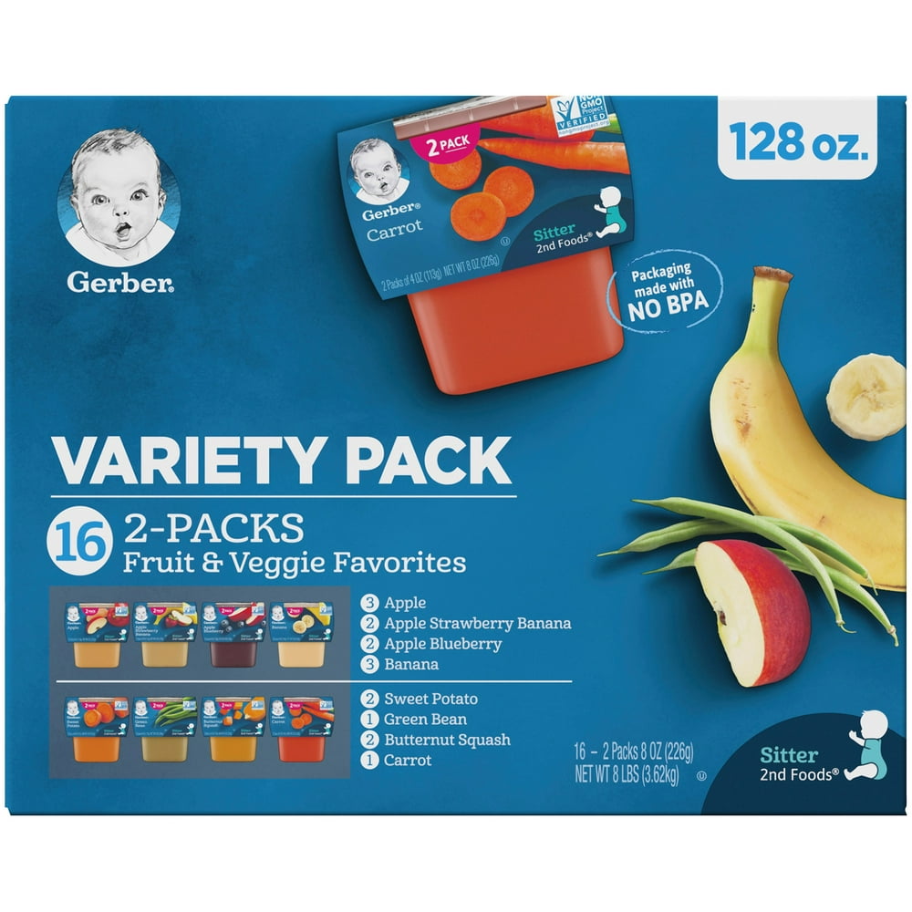 Gerber 2nd Foods Fruit & Veggie Purees Variety Pack, 4 Oz Tubs, 2 Count