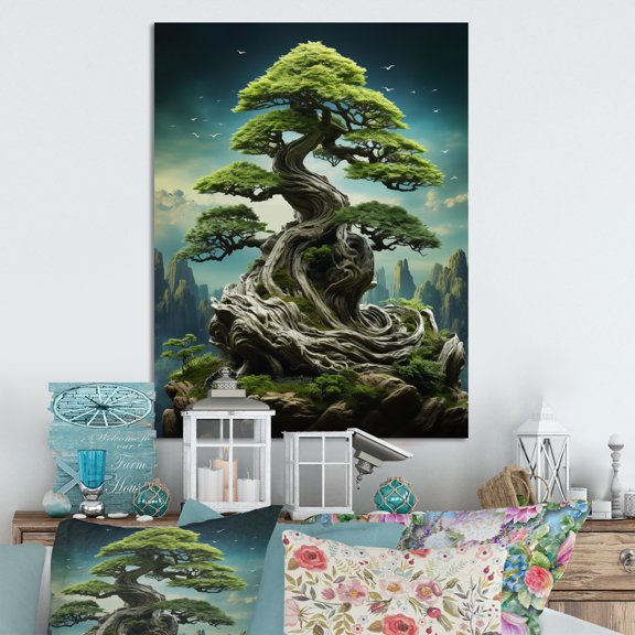 Designart "Bonsais Wisdom Asian beauty II" Asian Metal Wall Art