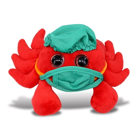 DolliBu Red Crab Big Eye 6-inch Doctor Plush Toy - Super Soft Crab Doctor Stuffed Animal Dress Up with Cute Scrub Cap and Face Mask Outfit - Fluffy Doctor Toy Plush Gift - 6 Inch