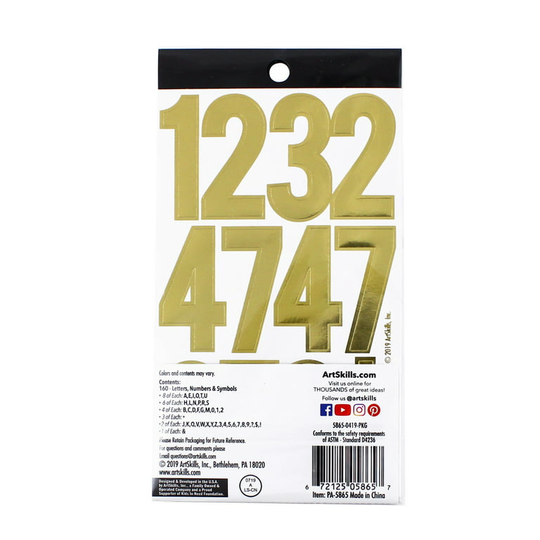 ArtSkills Self-Stick Poster Letters & Numbers 72/Pkg Gold Glitter