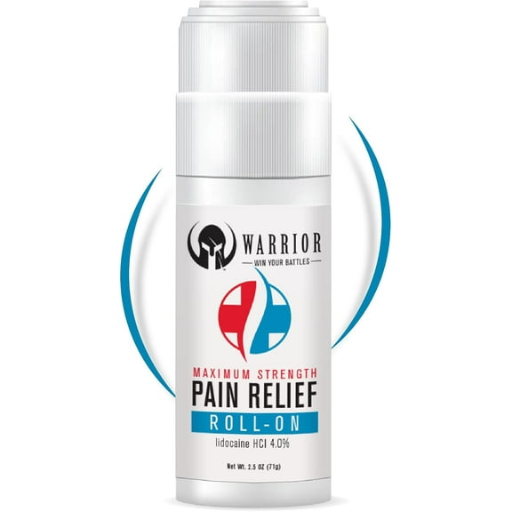 Warrior Maximum Strength Pain Relief Roll On – Fast Acting & Quick Absorb Pain Reliever – Lidocaine Numbing Roll On for Pain with Neutral Scent - TSA Approved (2.5 OZ)