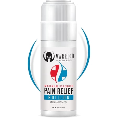 Warrior Maximum Strength Pain Relief Roll On – Fast Acting & Quick Absorb Pain Reliever – Lidocaine Numbing Roll On for Pain with Neutral Scent - TSA Approved (2.5 OZ)