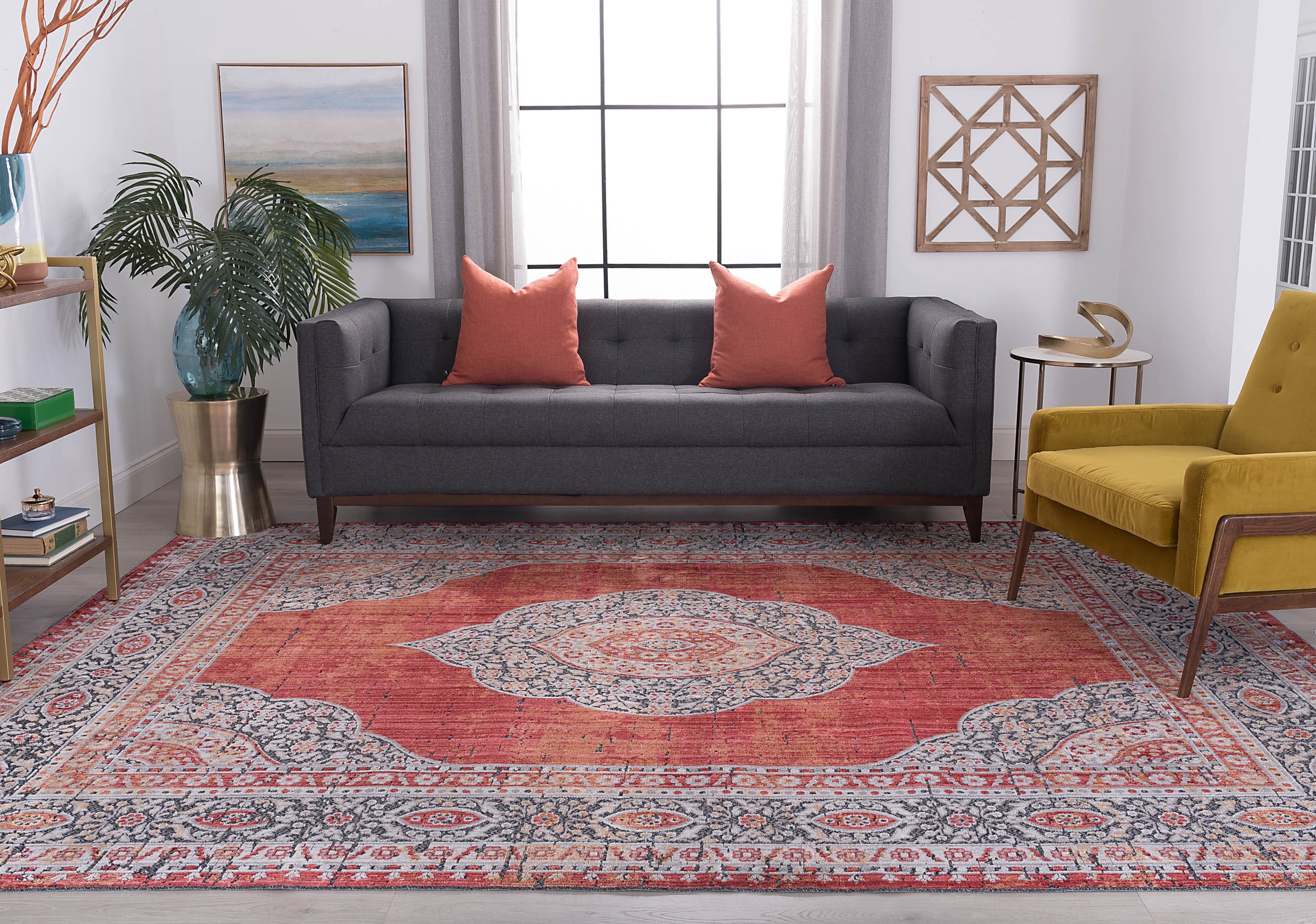 Traditional 2x3 Area Rug (2' x 3') Medallion Red, Coral Indoor Scatter Easy to Clean