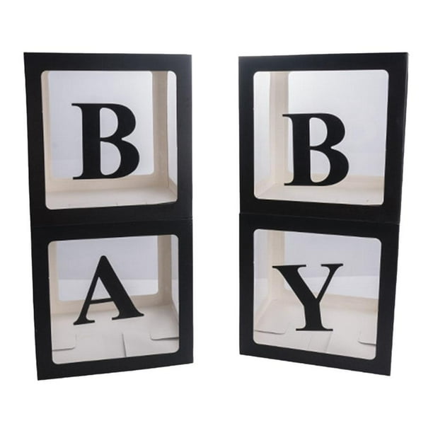 Caja de globos de 4 piezas para decoración de baby shower para niño o niña. Revelación de género. Negro