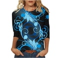 thumbnail image 2 of 3/4 Length Sleeve Womens Tops Floral Print Crewneck Loose Fit Dressy Casual Shirts Spring Summer Blouse Going out Top, 2 of 6