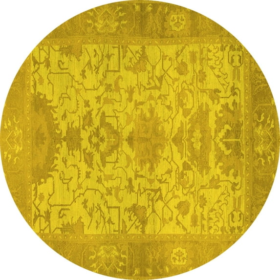 Ahgly Company Indoor Round Oriental Yellow Traditional Area Rugs, 3' Round