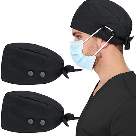 2 Pack Cotton Scrub Caps,Adjustable Working Hats ,Women Men Scrub Hats with Sweatband 4 Buttons