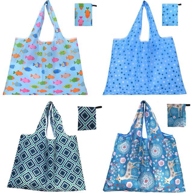 Reusable Grocery Bags For Shopping Packable Large Tote Bag Foldable Bulk Washable with Handles 2-4-6-8 Pack Groceries Bags