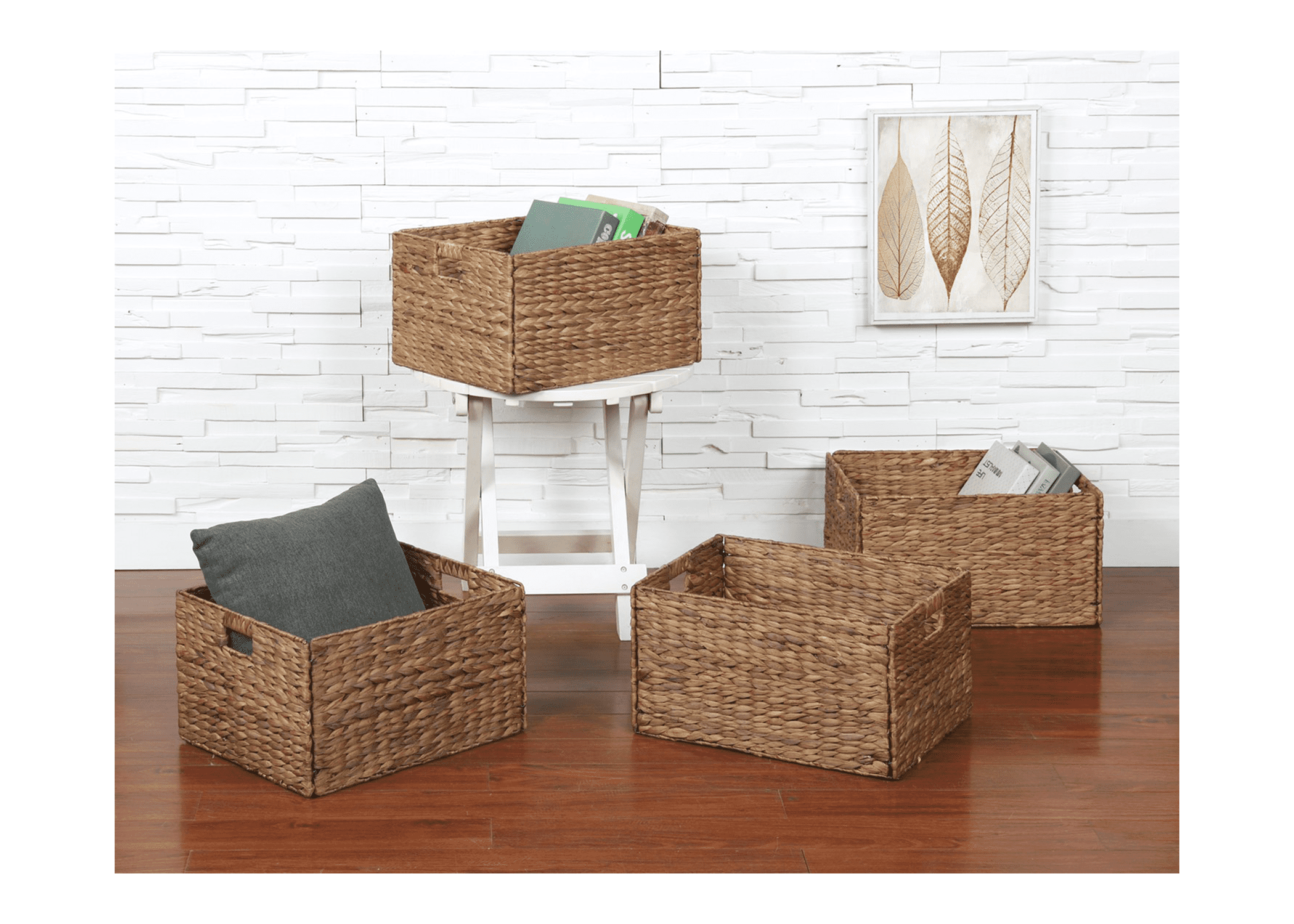 eHemco Rectangular HandWoven Foldable Water Hyacinth Storage Baskets