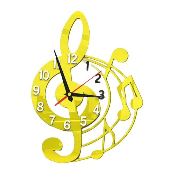 Reloj de pared con diseño de nota musical, acrílico, silencioso, para oficina, dormitorio y sala de estar. Dorado