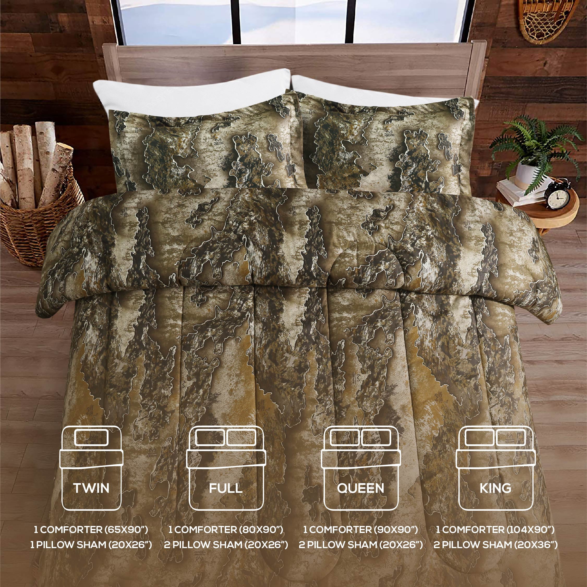 VISI-ONE Realtree Excape Queen 3 Piece Comforter Set – Lightweight Microfiber Bedding with Unisex Rustic Charm, Farmhouse Appeal for Lodges, RVs, Cabins, Nature Lovers, Hunters & Modern Home Décor