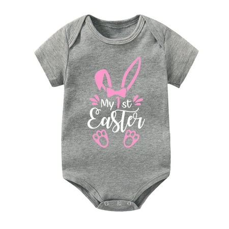 

Baby Girl Boy Clothes Girls Boys Easter Letters Prints Short Sleeve Romper Jumpsuit Bodysuits Outfits
